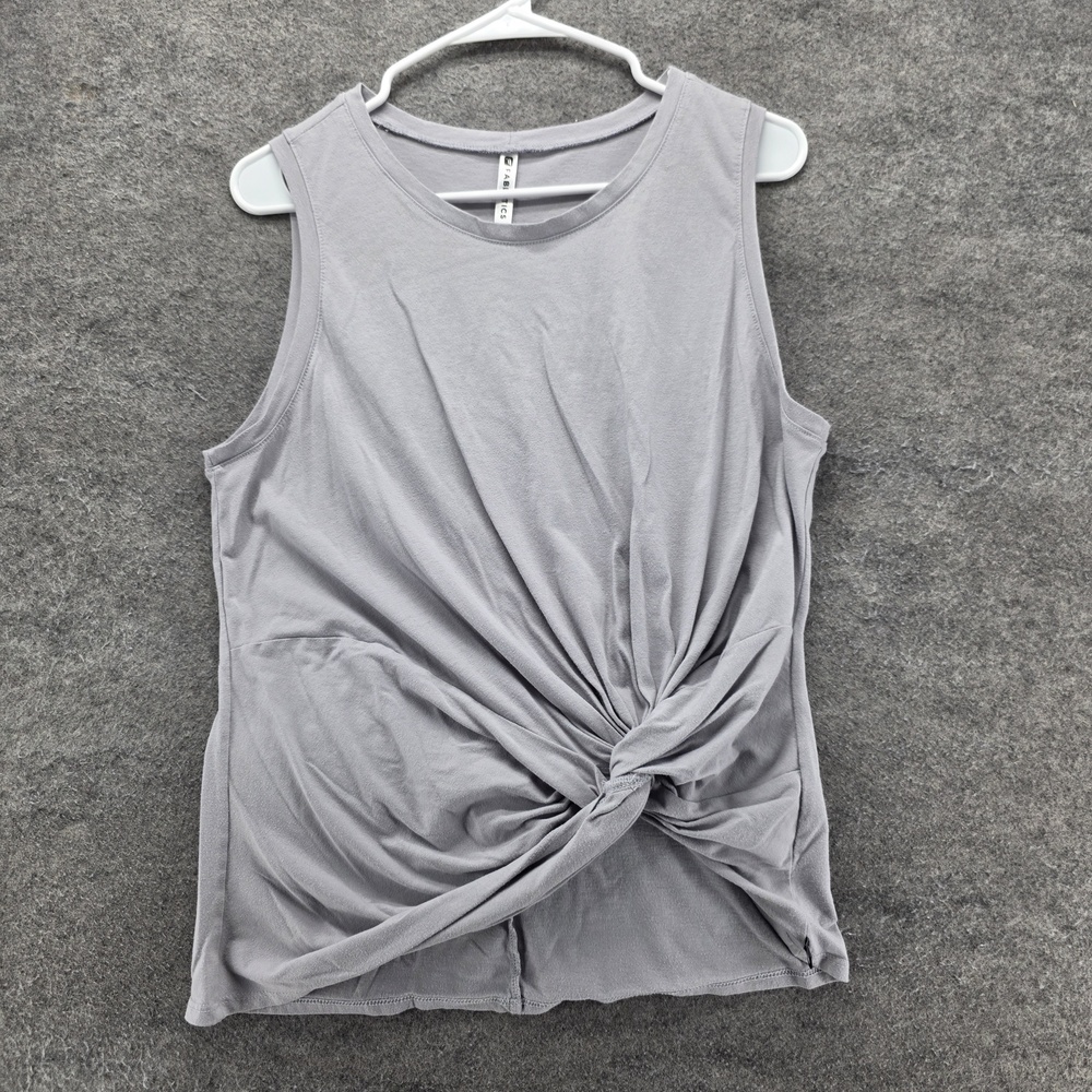 Fabletics Tank Womens M Gray Crew Neck Sleeveless Twist Front Stretch Jersey